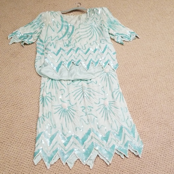 Vintage Dresses & Skirts - Silk sequins beads 2pc dress vintage